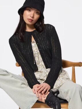 GU Black Ribbed Button-Front Women's Cardigan Sweater